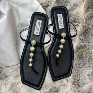 JIMMY CHOO Pearl Crystal Thong Sandals NWB Size 39.5, 9 US